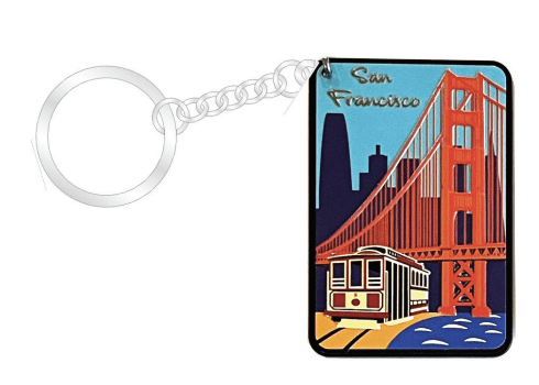 San Francisco Souvenir Plastic Keychain - Golden Gate Bridge Cable Car